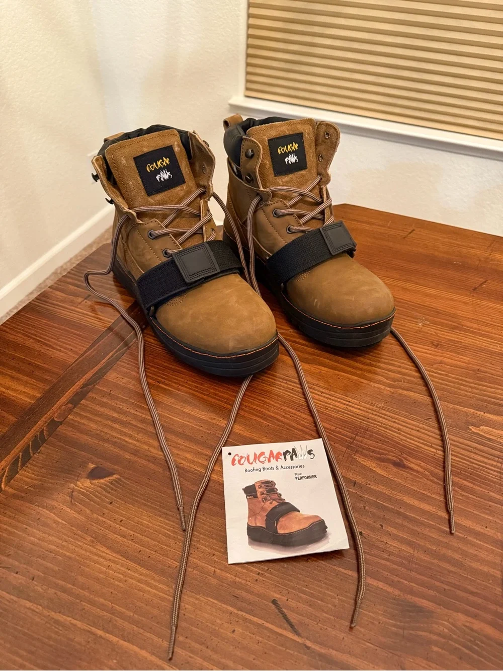 CougarPaws Performer Brown Leather Roofing Boots with Black Strap - Mens 12